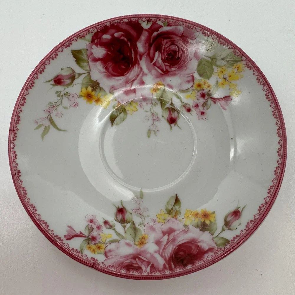 Vintage‎ Floral Rose Saucer Pink Red Roses Porcelain Tea Cup Saucer
